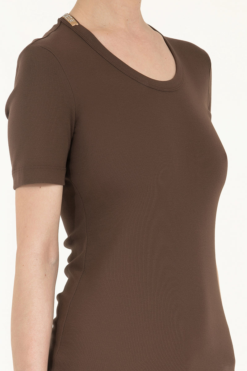 Kahve Kristal taşlı pamuk tshirt 18447