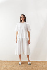Beyaz Elegant Dokuma Kombin Elbise