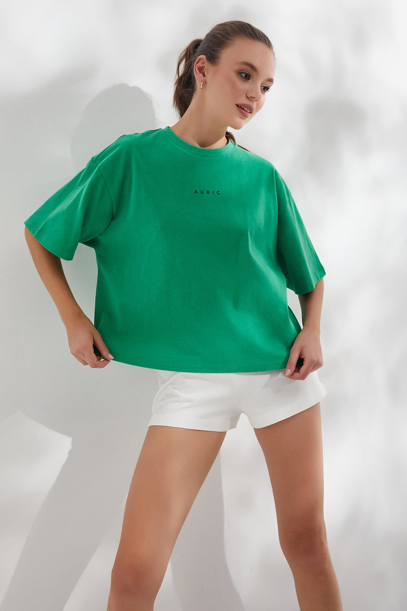 Yeşil AURIC Baskılı Oversize T-Shirt