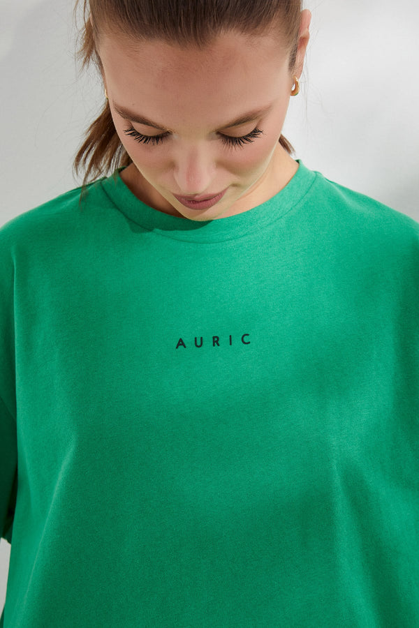 Yeşil AURIC Baskılı Oversize T-Shirt