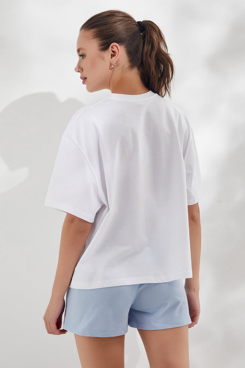 Beyaz Dijital Baskılı Oversize T-shirt