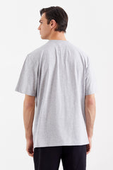 Gri Melanj AURIC Nakışlı Oversize Erkek T-Shirt