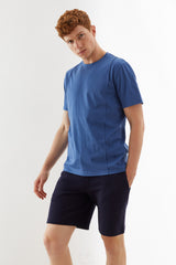 Petrol Mavi Auric Nakışlı Panel Erkek T-Shirt