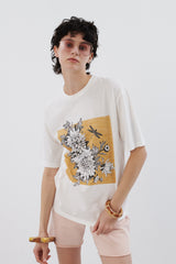 Ekru Çiçek Baskılı T-shirt