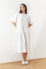Beyaz Elegant Dokuma Kombin Elbise