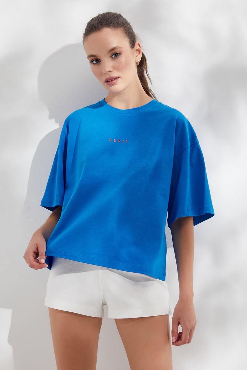Mavi AURIC Baskılı Oversize T-Shirt