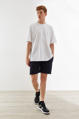 Beyaz Basic Oversize Nakışlı Erkek T-Shirt