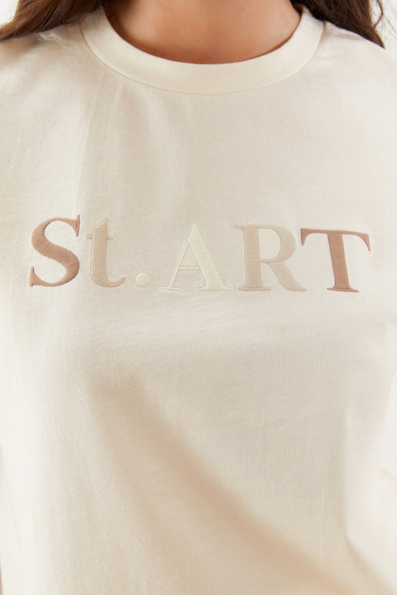 Ekru ST.ART Nakışlı T-shirt