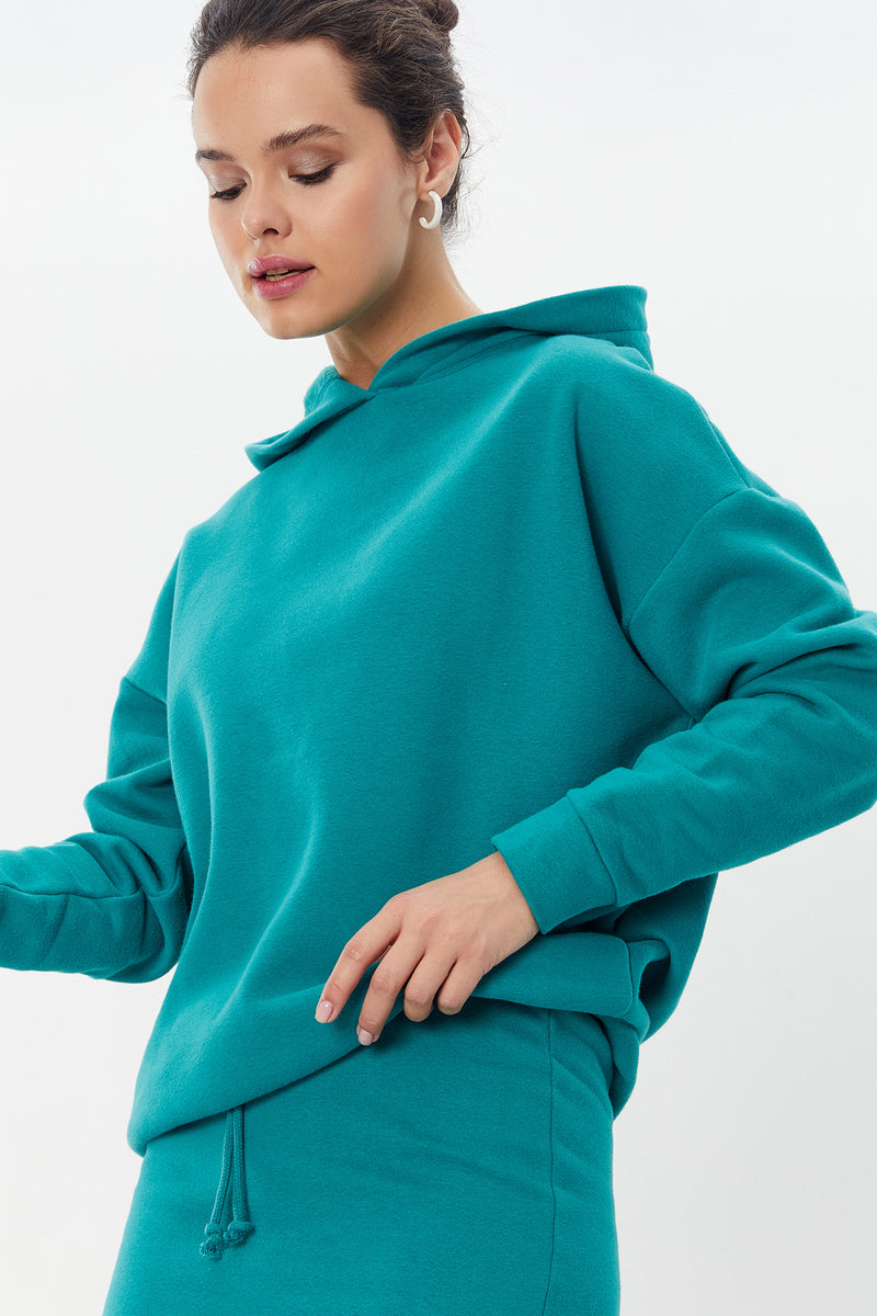 Yeşil Bağcık Detaylı Oversize Sweatshirt