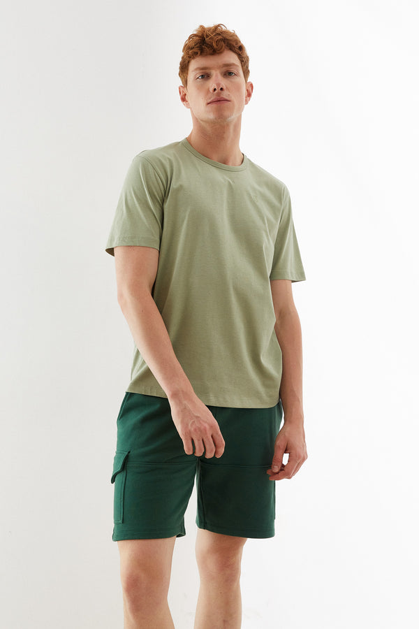 Yeşil Auric Monogram Basic Erkek T-Shirt