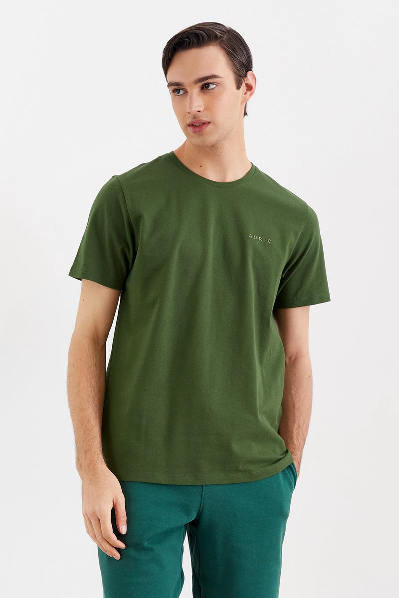 Yeşil AURIC Nakışlı Pike Erkek T-Shirt
