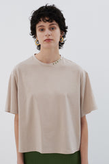 Bej AURIC Nakışlı Oversize T-shirt