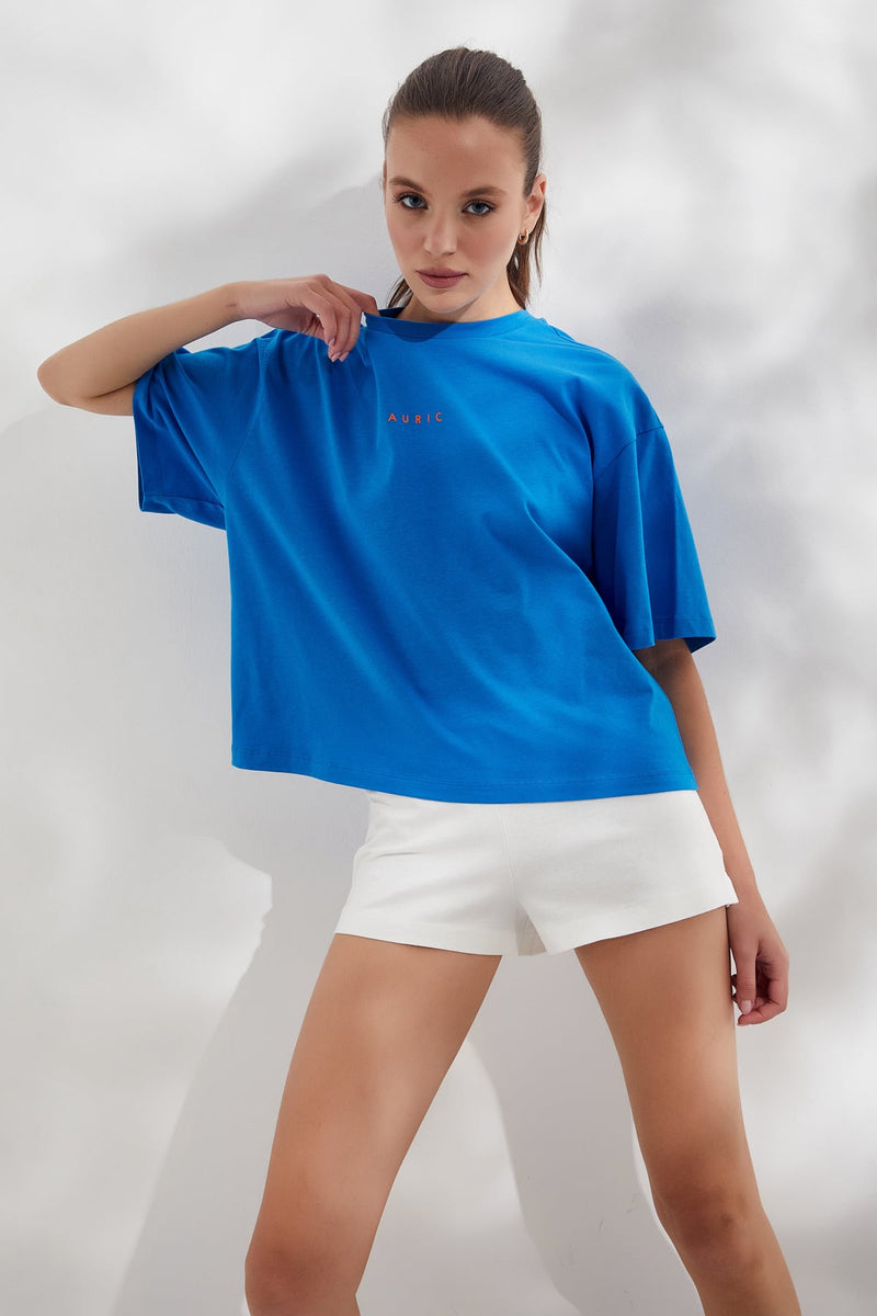 Mavi AURIC Baskılı Oversize T-Shirt