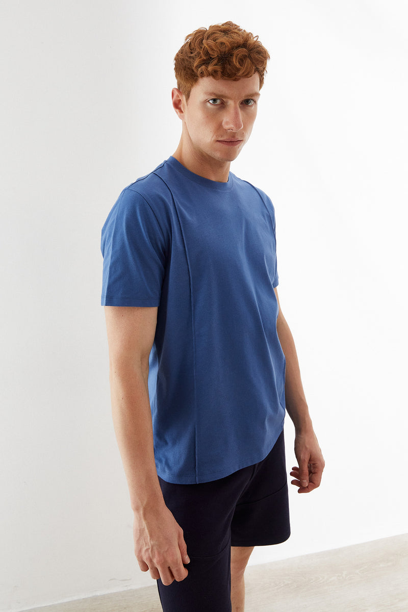 Petrol Mavi Auric Nakışlı Panel Erkek T-Shirt