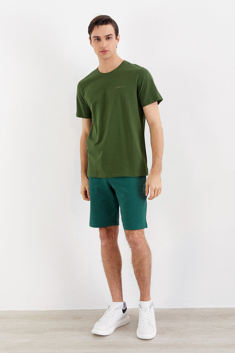 Yeşil AURIC Nakışlı Pike Erkek T-Shirt