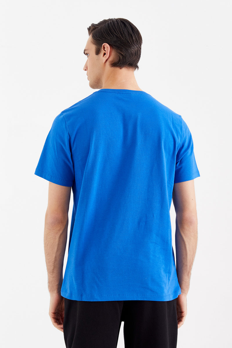 Koyu Mavi AURIC Baskılı Basic Pamuk Erkek T-Shirt