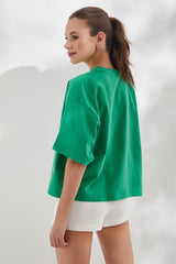 Yeşil AURIC Baskılı Oversize T-Shirt