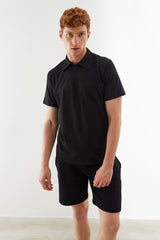 Siyah Polo Yaka Bloklu Erkek T-Shirt